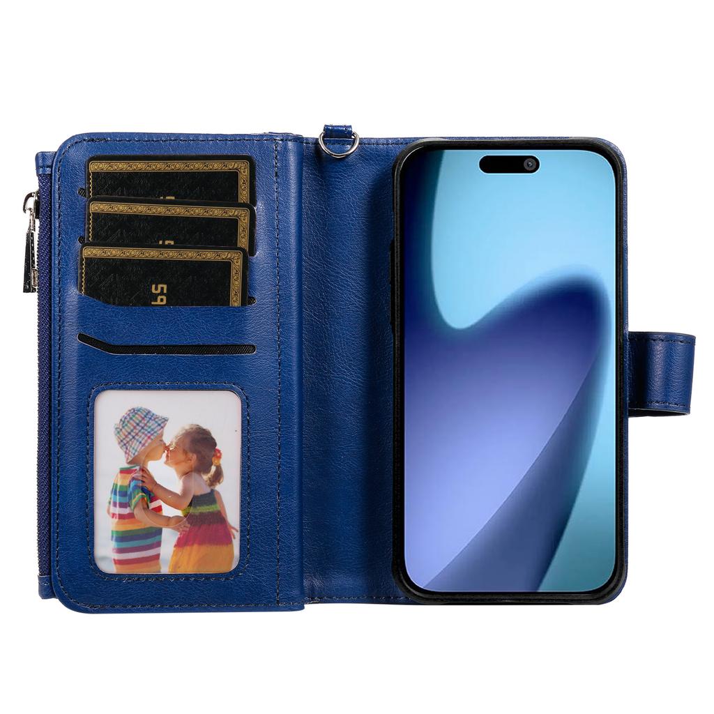 For iPhone 17 Air Magnetic Leather Case Mobile Cover with Detachable Zipper Wallet Strap