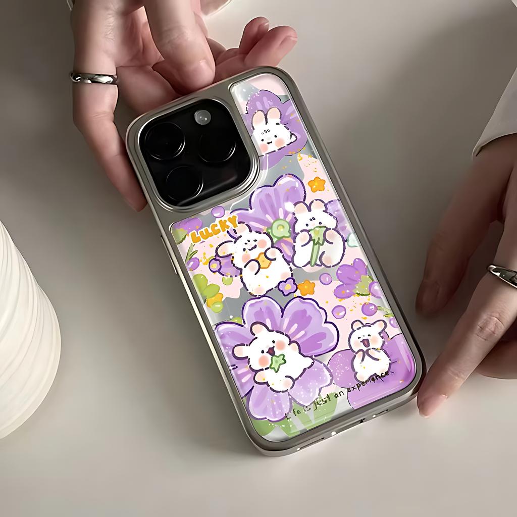 Ins Cute Purple Little Rabbit Phone Case for iPhone 17 16e 16 15 14 13 12 11 Air Pro Max X XR XSMAX 8 7 Plus Luxury Clear Cover