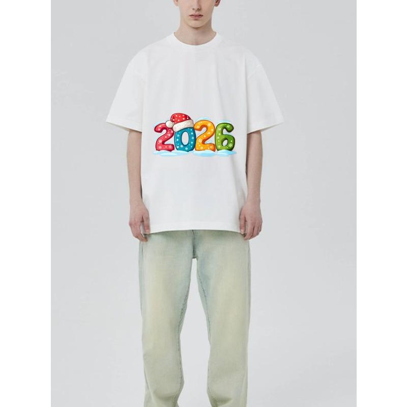 Schwarzes T-Shirt mit 2026 Weihnachtsmotivdruck für die Feiertagsfeier