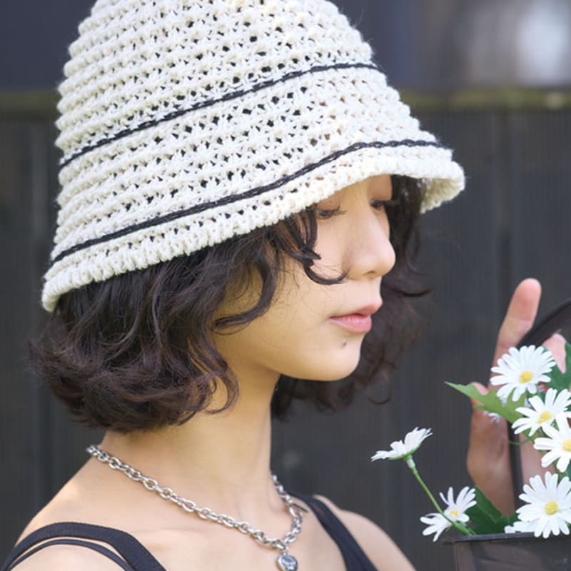 

ЗЕЛЕНАЯ ЛАБОРАТОРИЯ Вязаная крючком летняя панама (2colors) BLACK