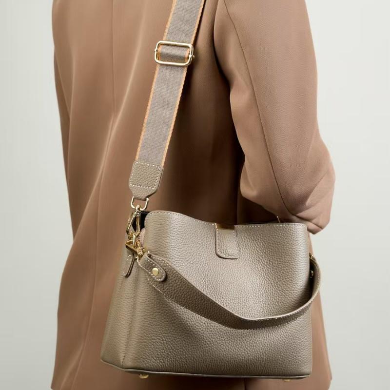 100% Echtes Rindsleder Eimer Tasche für Damen Luxus Designer Breiter Riemen Schulter Crossbody Handtasche