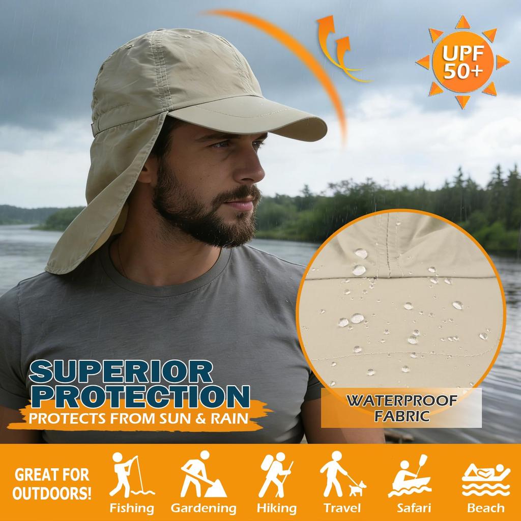 UPF Waterproof Sun Hat Foldable Unisex Baseball Cap with Neck Flap for and Running [EINSKEY] 50+ - Beach, Golf, Hiking, Fishing,