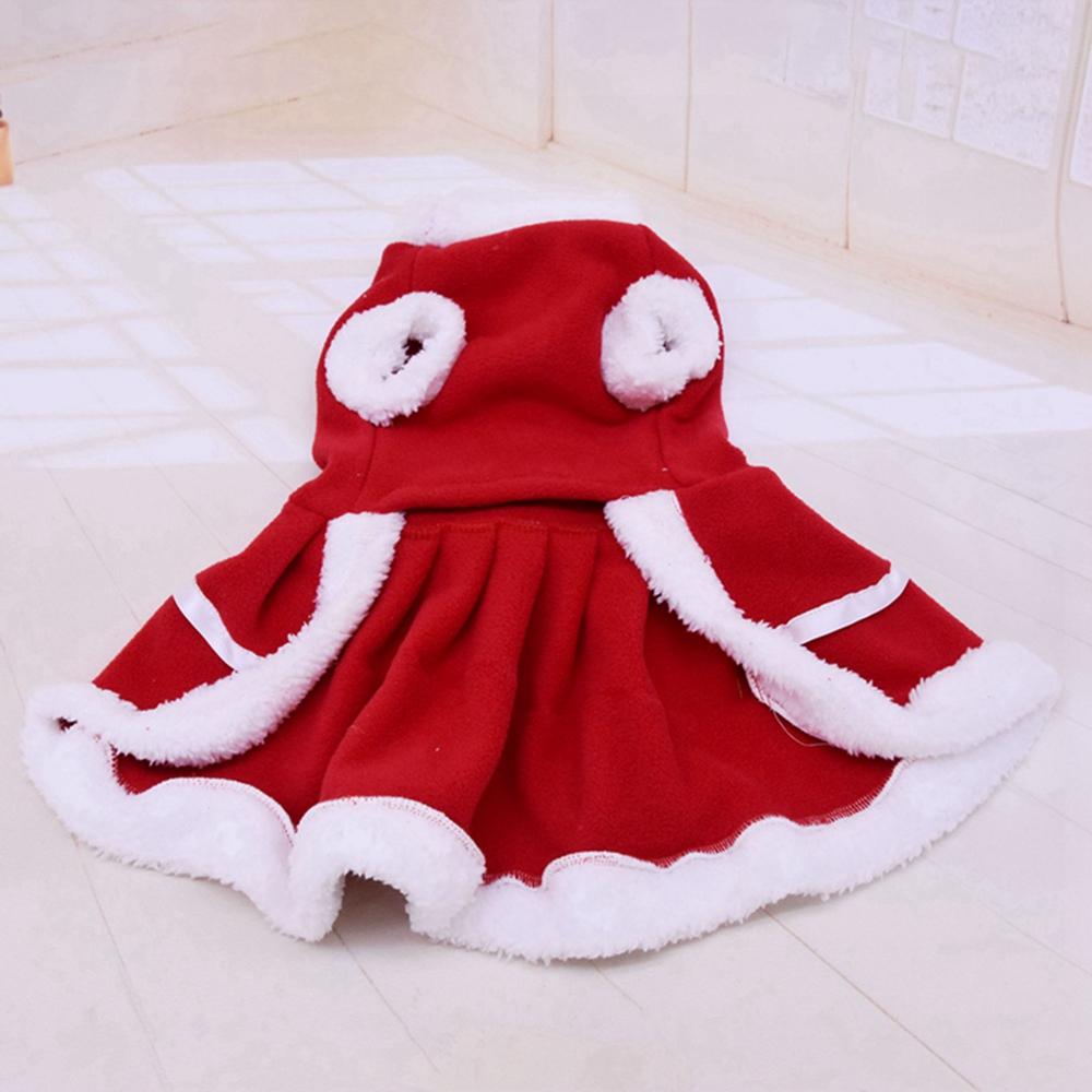 Dog Christmas Dress Pet Autumn And Winter Warm Clothes Dog Girls Costume Red Dress Puppy Warm Fleece Skirt for Christmas