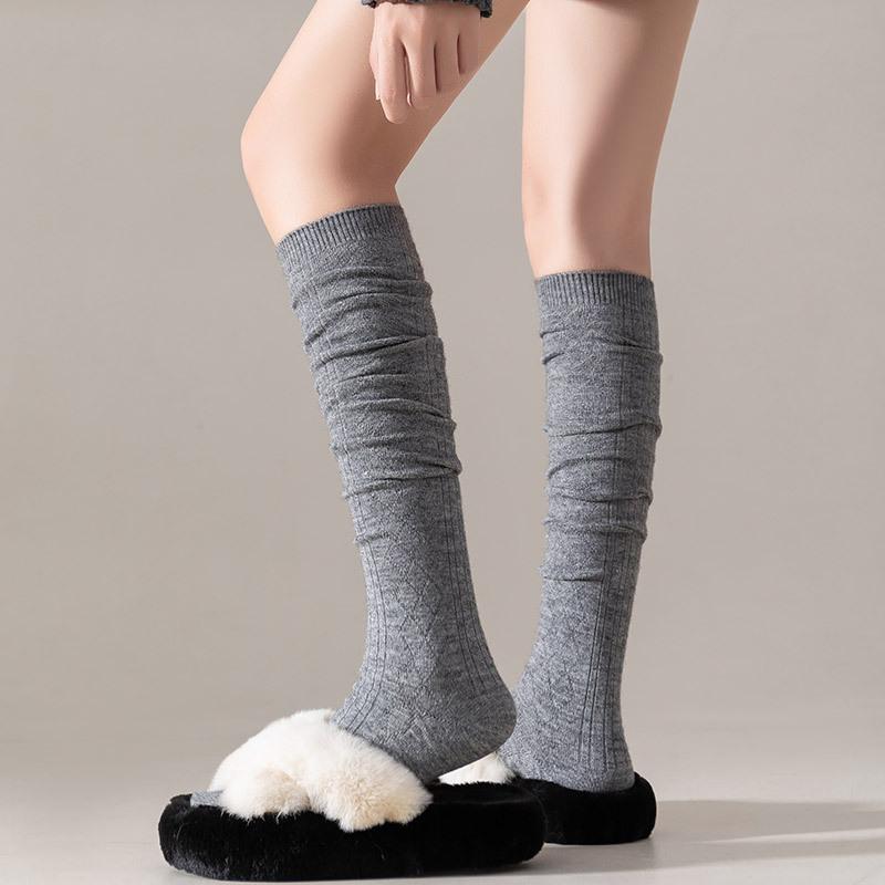 Japanese Autumn And Winter Wool Knee Socks Children'S Cashmere Thickened Medium Tube Stacking Socks Solid Color Stockings Calf Socks
