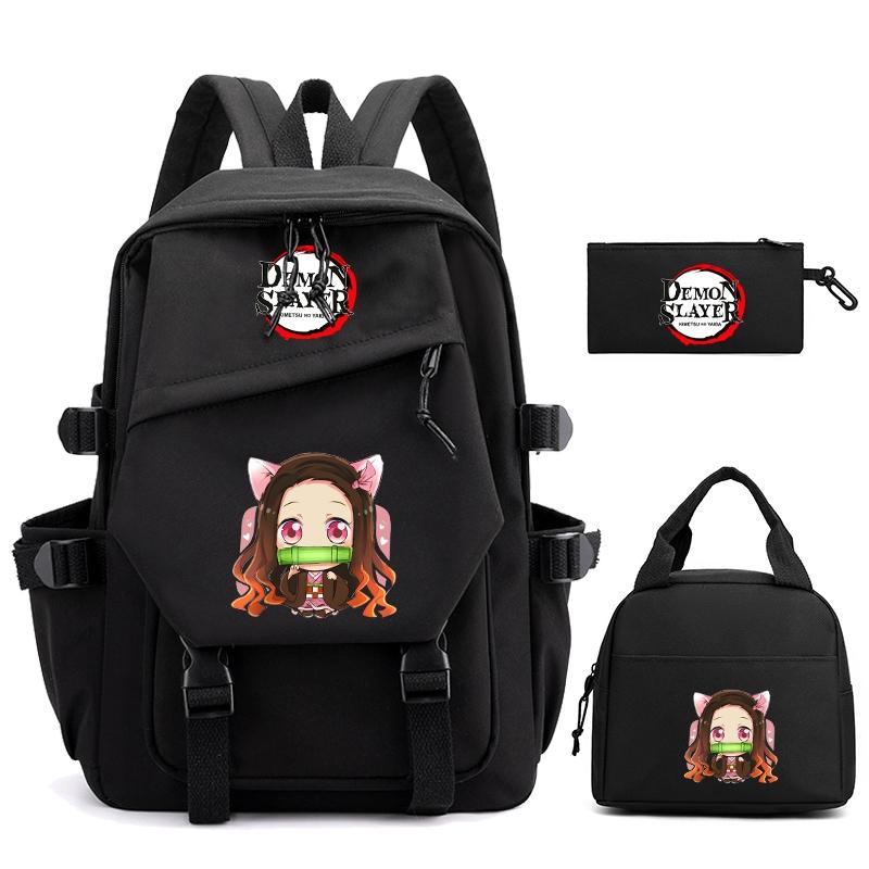 

3шт/комплект Аніме Demon Slayer Нейлоновий рюкзак із сумкою для обіду для дівчинки-хлопчика-підлітка Шкільна сумка Чоловіча жіноча дорожня сумка Mochila