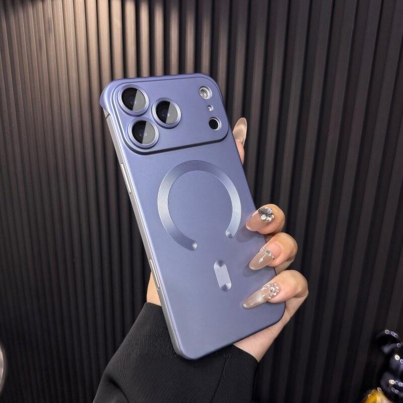 Thin Metallic Paint PC For  Magnetic Case For For Iphone 17 Air 16 1 14 13 Pro Max Plus Lens Protect Frameless Cooling Cover