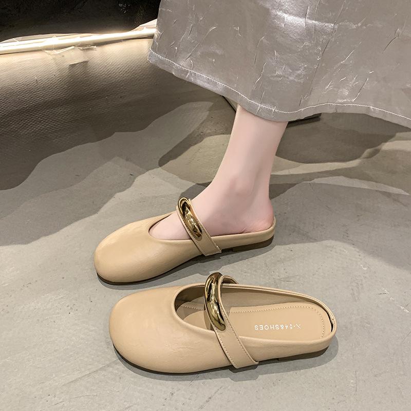 French temperament shallow single shoes women's summer 2025 new Mary Jane soft-soled Doudou shoes one pedal bag head half slippers