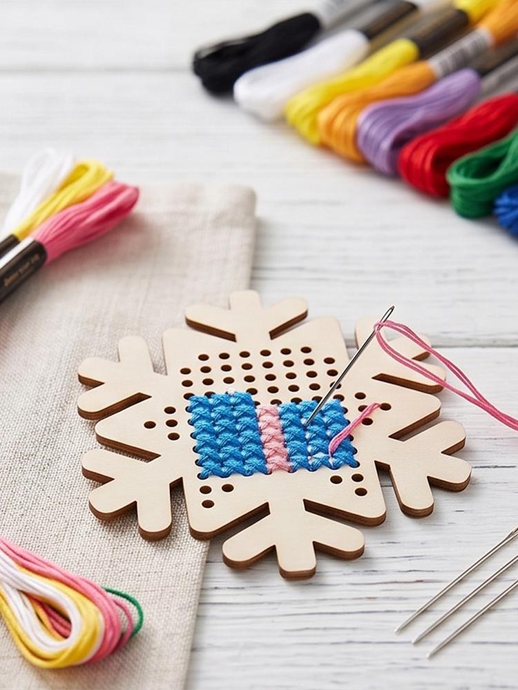 DIY Cross Stitch Kit Christmas Wooden Ornaments Classic Christmas Hanging Decor Beginner Craft Set