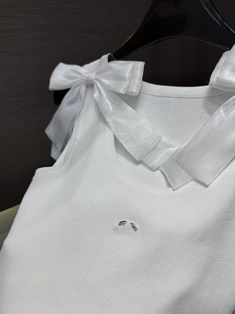 Xiangjia 2026 Summer Knit Vest with Bow Shoulder Straps - Casual and Versatile Top