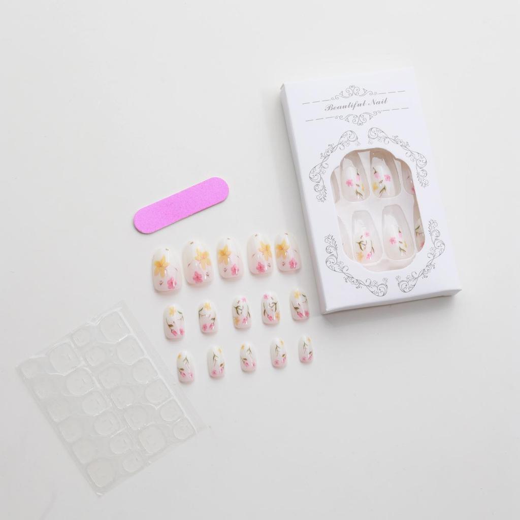24-Piece European and American Style Floral Gold Foil Fake Nails - Gentle and Fresh Design