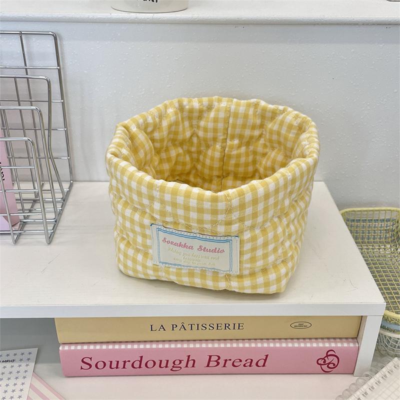 Fresh Plaid Stripe Grid Fabric Storage Basket Household Washable Decorative Bins Ins Stackable Miscellaneous Desk Storage Basket