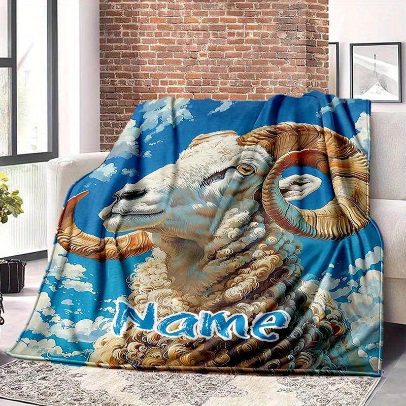 Sheep Horns Customize Your Name Blanket Warm Comfortable And Soft Blankets Are Suitable For Home Lunch Break Blanket Office Sofa Sofa Gift To