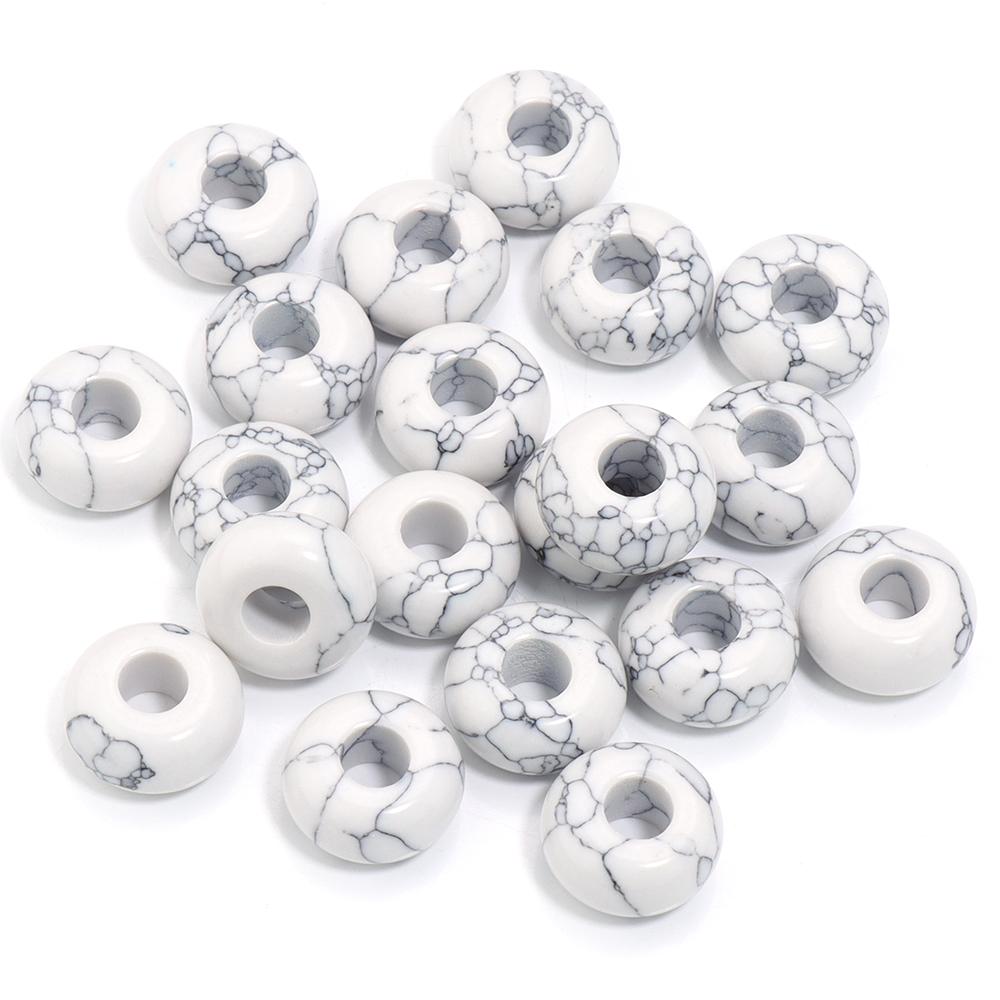 6pcs 14x8mm Natural Stone Beads Amethyst Tiger Eye Agate Jade Abacus Shape Big Hole Loose Beads for Jewelry Making DIY Bracelets