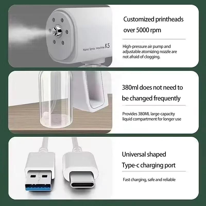 380ML K6PRO Wireless Electric Nano Sprayer Fogging Disinfection Gun Blue Light  Sprayer Household Atomization Sanitizer Machine