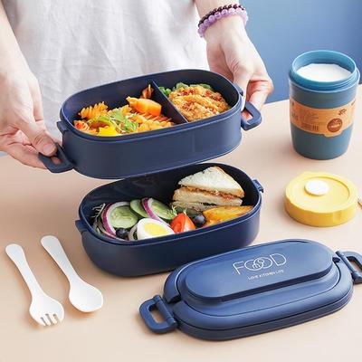 1550ml Double Layers Lunch Box with Spoon Fashion Portable Microwave Bento Box Healthy Plastic Food Storage Container Lunchbox