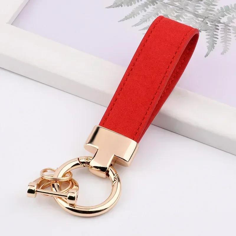 Custom Logo Personalized Buckle Car Moto Keyring Woman Man Key Ring Chain Name Suede Leather Metal Keychain Gift