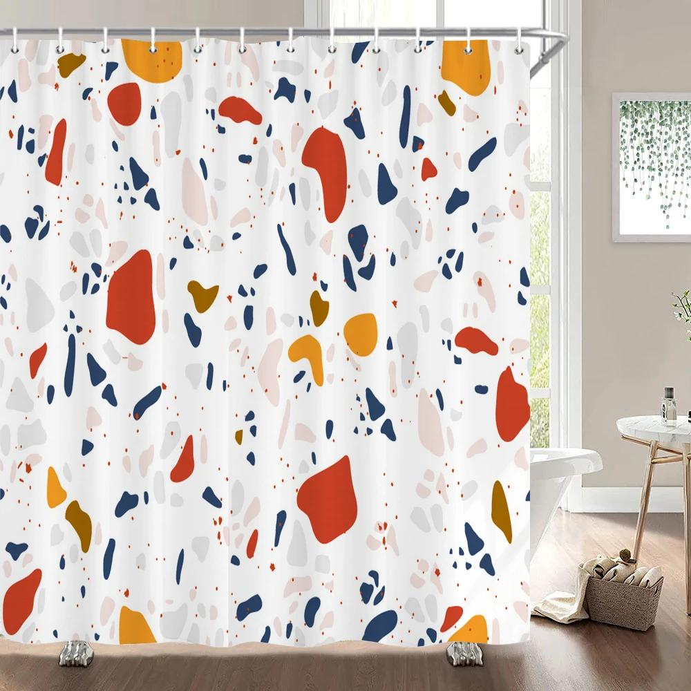 Small Stone Printed Shower Curtain Pebble Spots Pattern Bath Curtain Waterproof Bath Screen With Hooks For Home Bathroom Decor