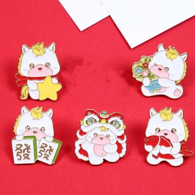 Cartoon Metal Steed Brooch Chinese Style New Year Lapel Pins Animal Brooch  Backpack Decoration