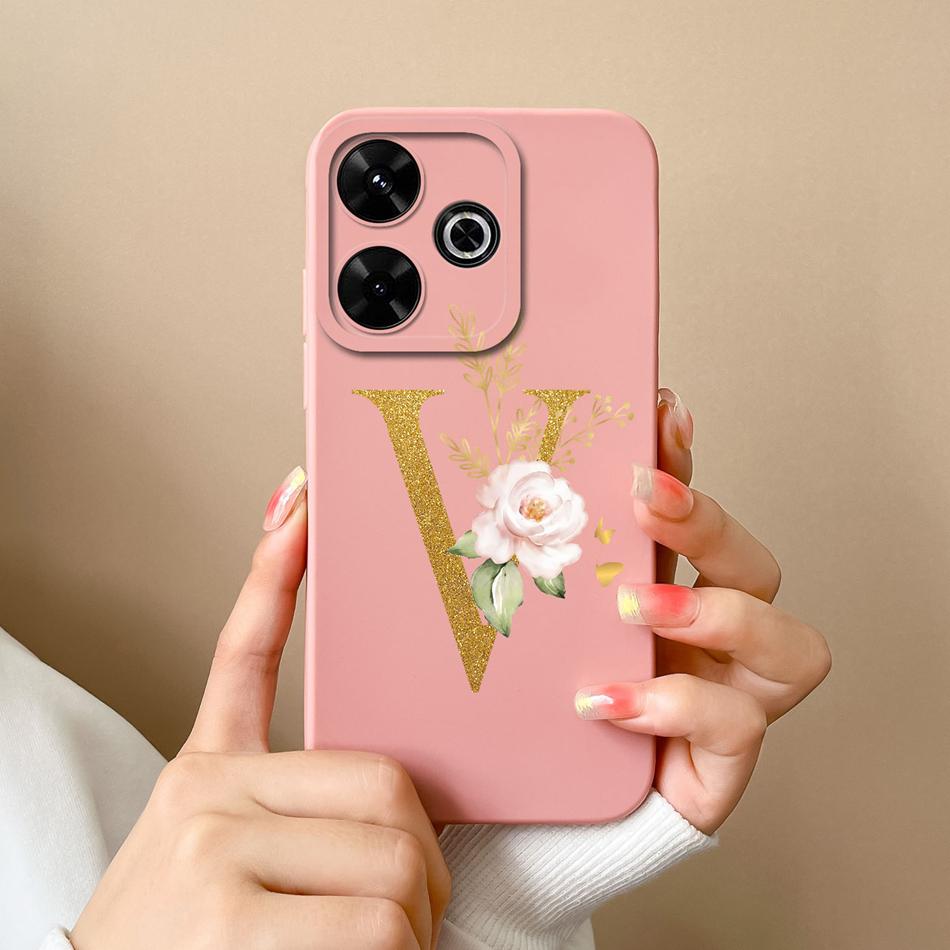 Elegant Case For Redmi 13 4G Personalized Letter Soft Liquid Silicone Protective Phone Cover For Xiaomi Redmi13 Shell Funda Capa