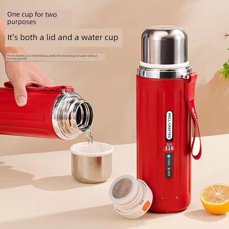 316 Stainless Steel Car-Mounted Large-Capacity Insulated Cup, New Tea-Water Separation Tea Brewing Cup, High-Value Pop-Up Lid Cup