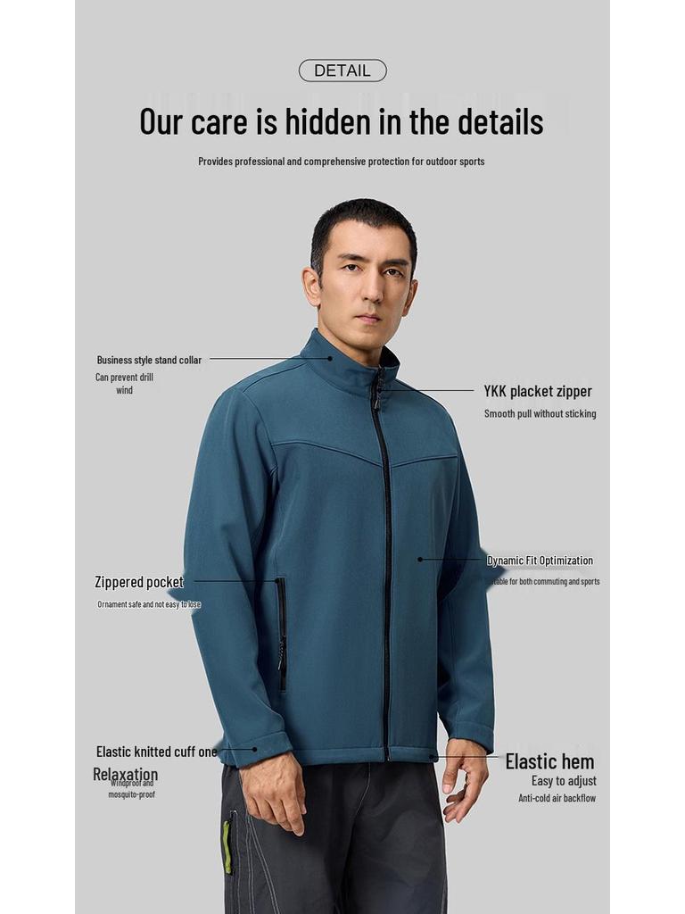 YKK Zipper Stand Collar Softshell High-Stretch Waterproof Windbreaker Jacket, Wear-Resistant & Anti-Static