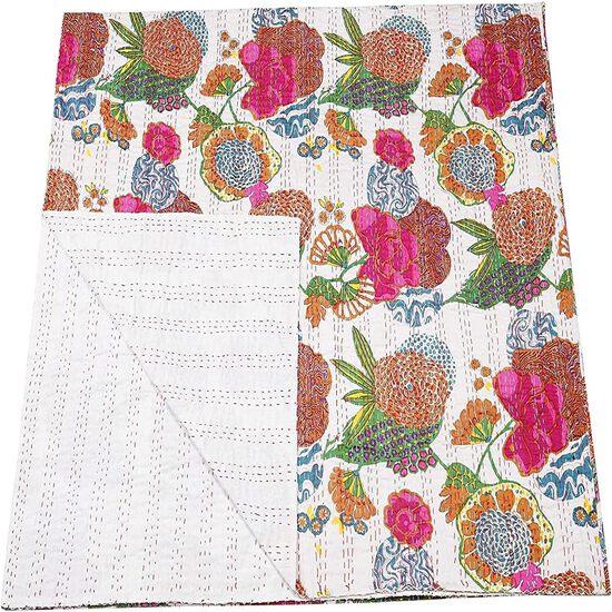 Aizza Trends Cuvertură Kantha din Bumbac Pur Imprimat Lucrată Manual - Aspect Tradițional Cuvertură de Pat Kantha Gudri - Gudri Vintage Cusute Manual