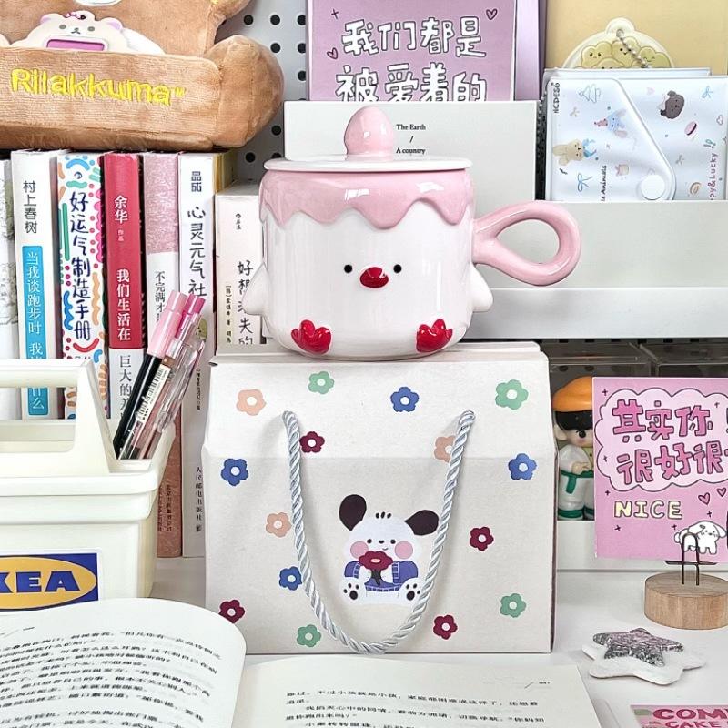 Cute bird ceramic mug with lid high value couple ceramic drinking cup office girl birthday gift