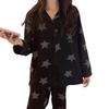 Women's Star Print Long-Sleeve Pajama Set - Black