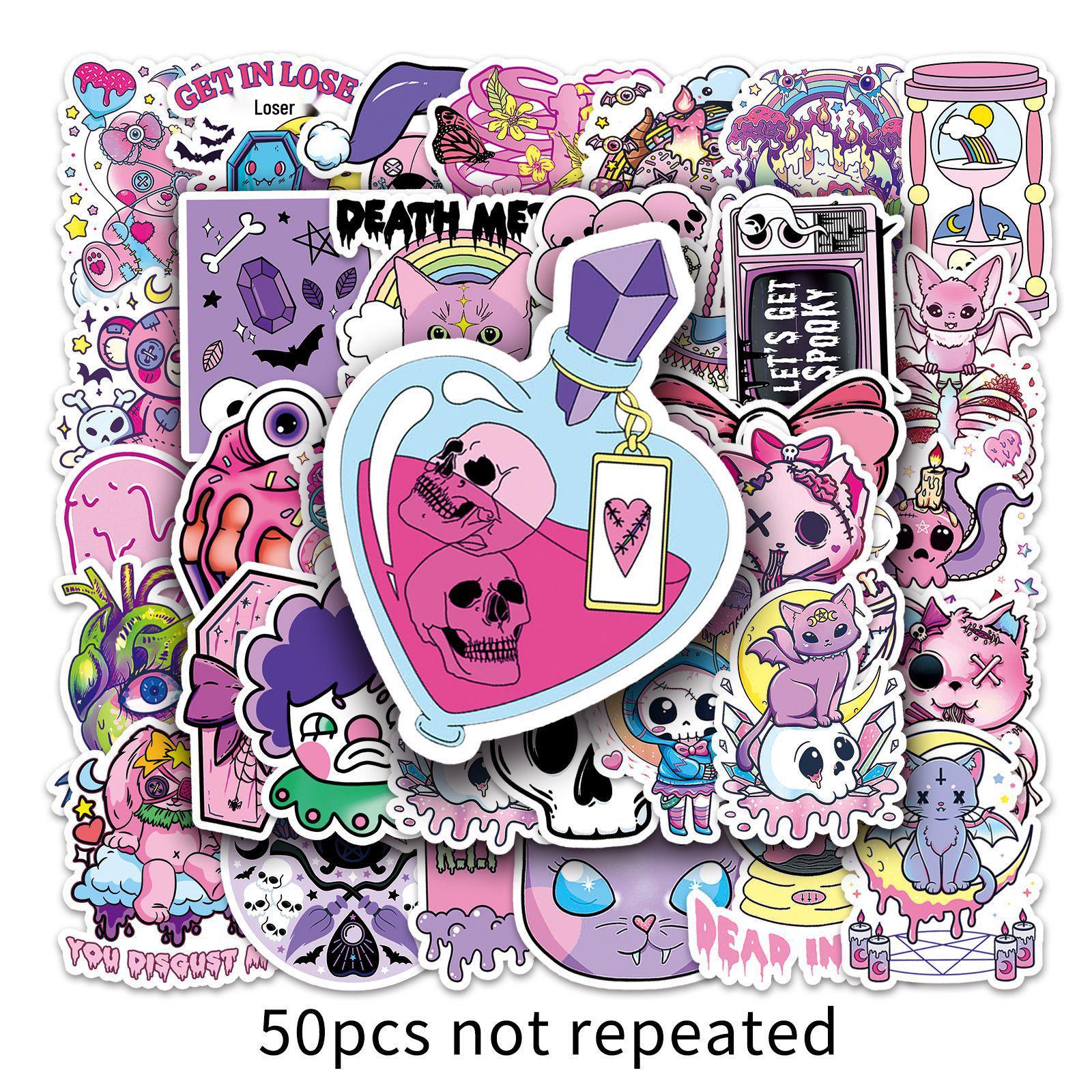 50-Piece Set of Pastel Gothic Graffiti Cartoon Stickers for DIY Phone Cases, Skateboards, and Luggage - Waterproof and Trendy