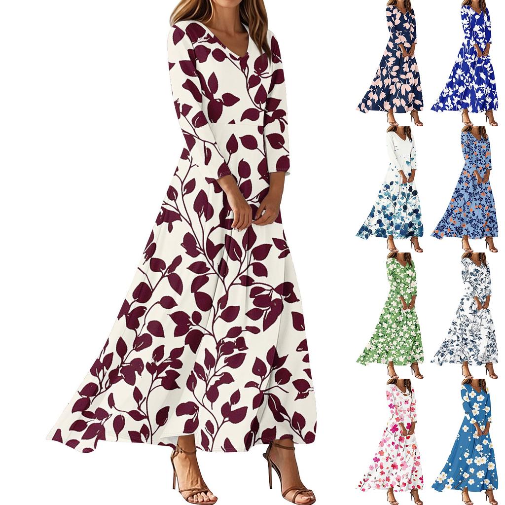 Women's Three-quarter Sleeves Fashionable Floral Print Loose Casual Comfortable Dress