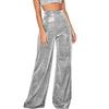 Shiny Wide Leg Trousers Women Daily Wear High Waist Loose Straight Pants Solid Color Comfortable Temperament Fashion Spring Autumn