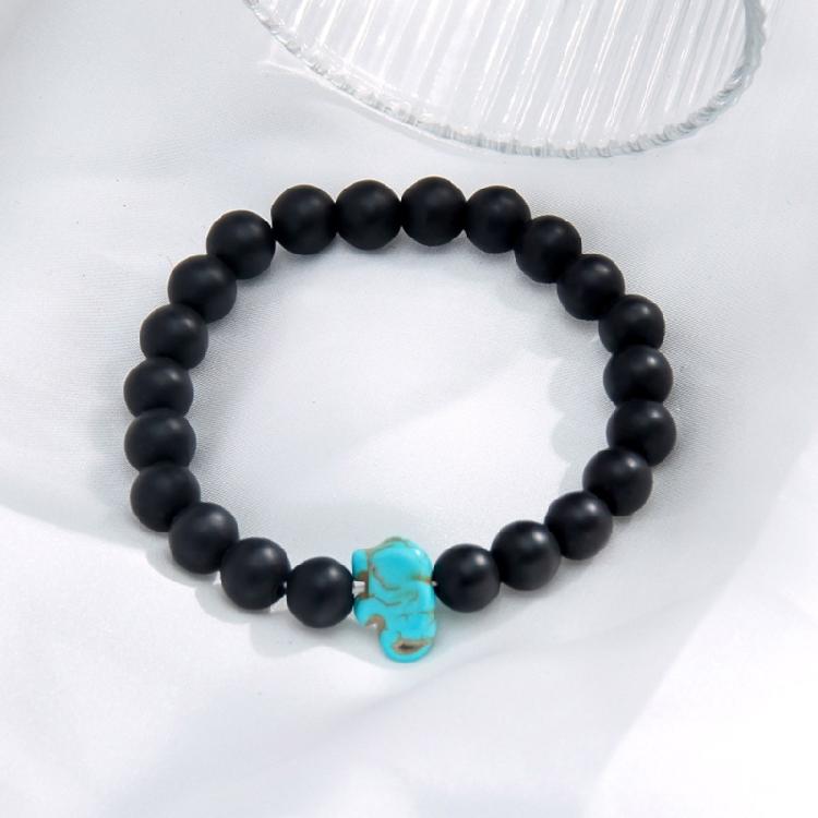 8MM Round Gemstones Bracelet With Turquoise Accent And Elephant Charm Perfect For Adding A Natural Touch To Outfits