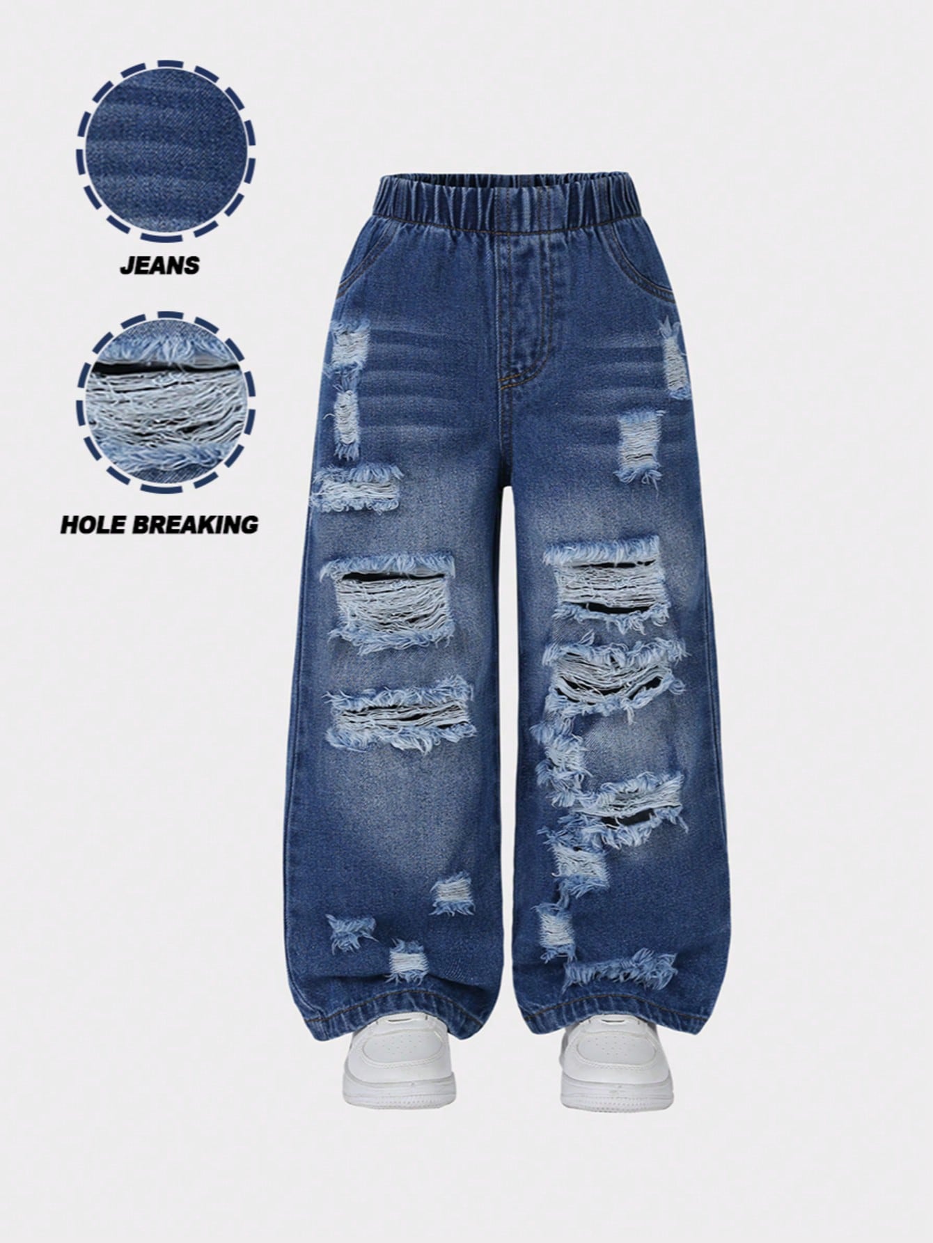 Single piece little girl with perforated fashion, trendy street style, personalized wearing, denim pants, spring and summer new products 4Y джинсовый синий