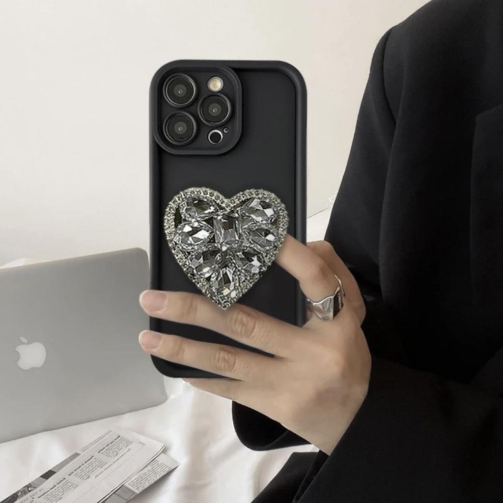 Applicable to Apple 17promax mobile phone case flash diamond love bracket simple 16 Apple 15/14 women's 12 new 16e