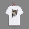 Cat Printed Oversized Loose Casual Cotton Round Neck Short Sleeved Shirt with Worn Clothes T-Shirts Women’s