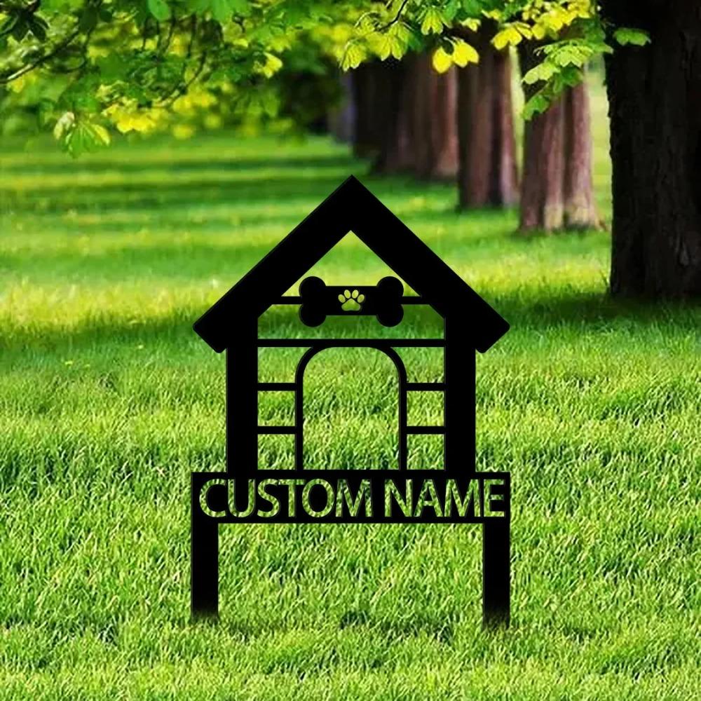 Custom Metal Dog House Sign, Personalized Pet Garden Stake, Outdoor Yard Decoration, Dog Lover Gift, Weatherproof Aluminum Plaque