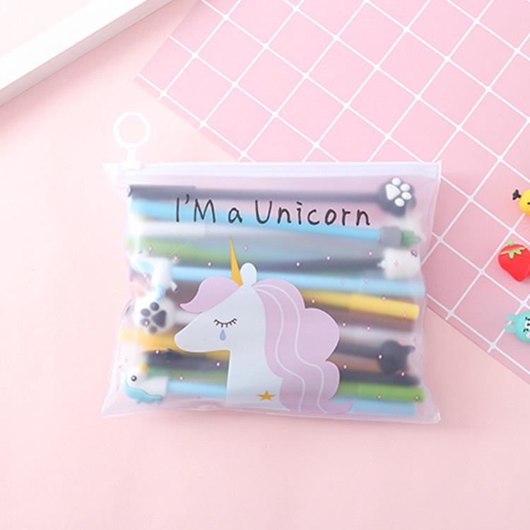 20-Piece Cartoon Gel Pen Set with Pencil Case - Black Ink 0.5mm