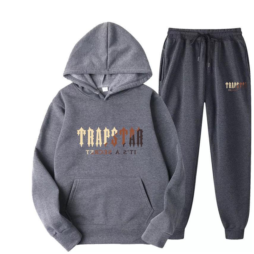 

TRAPSTAR Letter Printed Men s Women s Sportswear Set Hoodie Fashionable Fleece Sweatshirt Men M темно-сірий колір