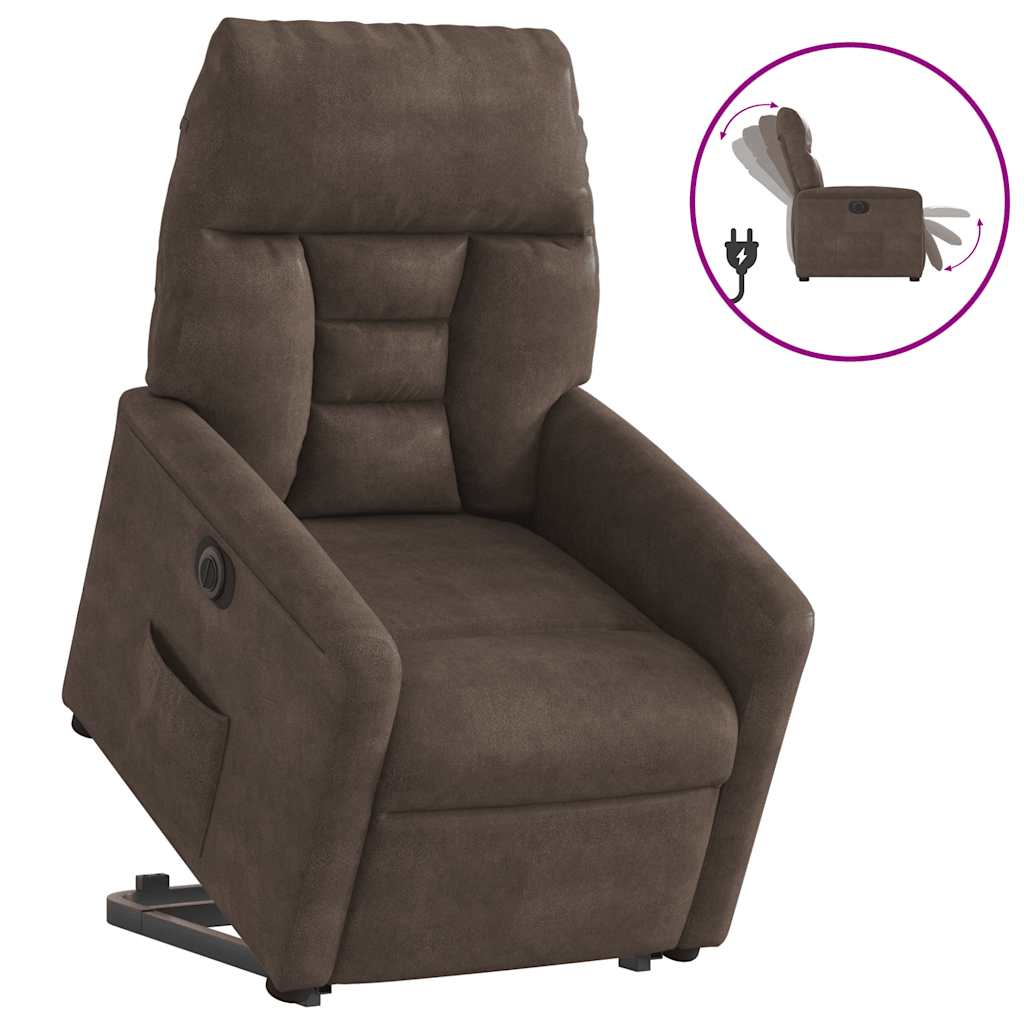 Recliner Chair with Lift Assistance Electric Brown Microfiber Fabric