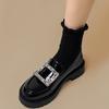 Fashion Woman Pumps with Medium Heels Diamond Loafers Shoes for Women Black Round Toe Vacation 39 Lastest Korean Style Slip On Offer Non