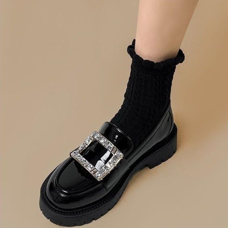 Woman Pumps with Medium Heels Diamond Loafers Shoes for Women Black Round Toe Vacation 39 Lastest Korean Style Slip on Offer Non