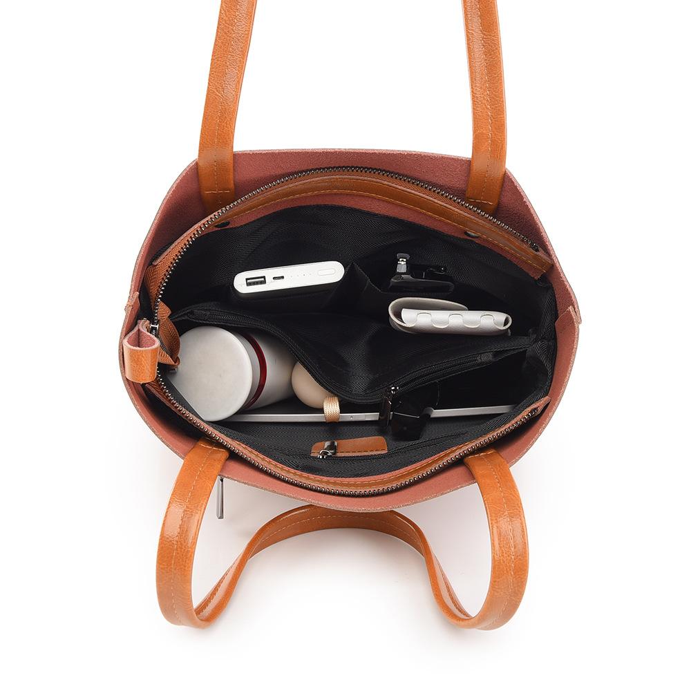 Single Shoulder Bag, New Oil Wax Leather Women's Bag, Simple and Large Capacity Tote Bag, Fashionable Commuting Bucket Bag