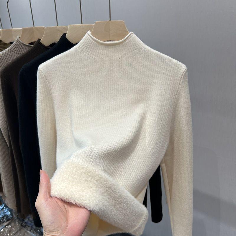 Cashmere Blouse Semi-turtleneck Fleece Thickened Sweater Warm Integrated Fleece with Wool Bottoming Shirt Sweaters