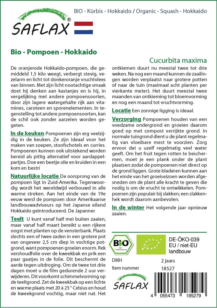 SAFLAX Garden In the Bag - Organic - Squash - Hokkaido - 5 Seeds - With Substrate In a Fitting Stand Up Bag - Cucurbita Maxima