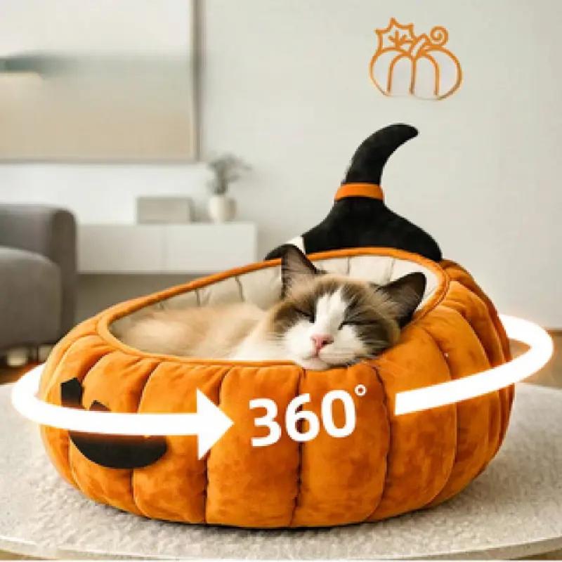 Halloween Pumpkin Cute Large Cat Nest Sofa Winter Pet Tent Cave Bed for Dogs Pet Supplies Kennel Cat House Cozy Cat Cushion Beds