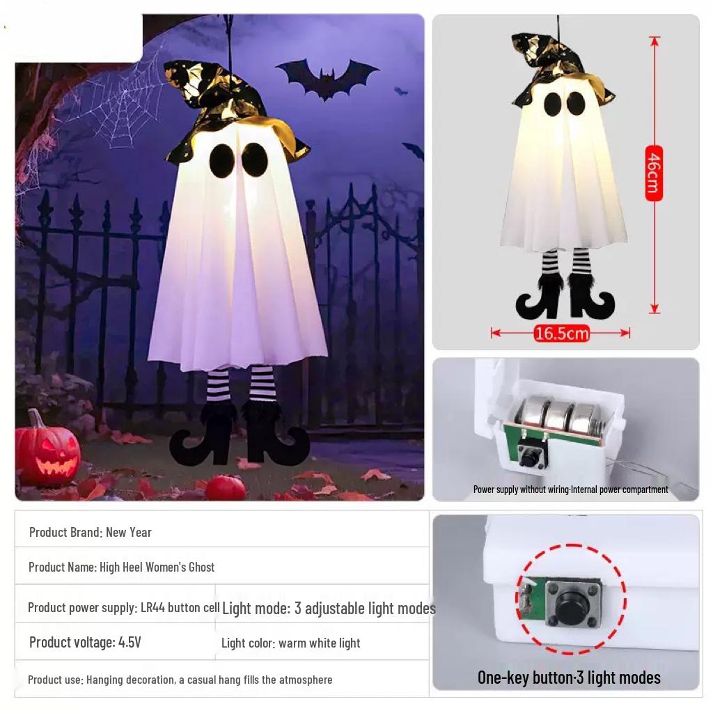 Halloween Ghost & Pumpkin Light Pendant: Luminous Ornaments for Haunted House & Party Decor