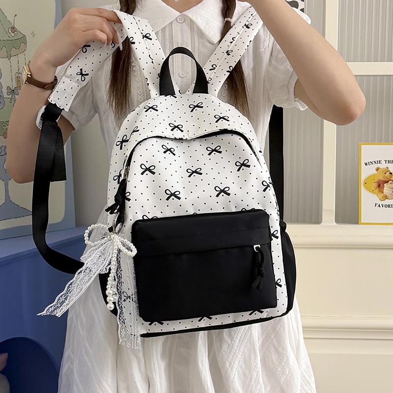 Bow Ctrast Backpack Women's Lightweight School Bag