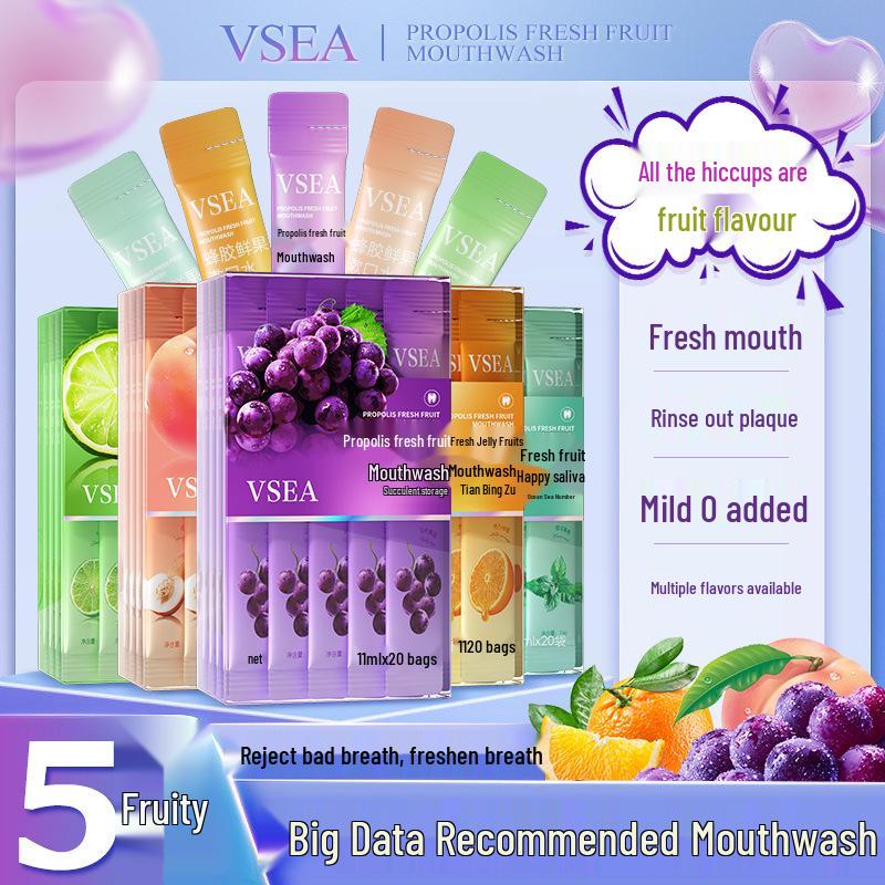 VSEA Probiotic Mint Antibacterial Mouthwash - Portable, Disposable, Fresh Breath Formula with Baking Soda