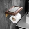 Solid Wood Bathroom Paper Towel Rack Wall Mounted Roll Paper Rack Mobile Phone Rack Bathroom Storage Rack Brushed Gold Aluminum