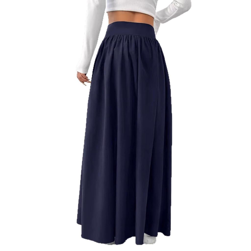2026 Solid Color High Waist Pleated Skirt: Autumn Drape, Tummy Control, Mid-Length, Casual